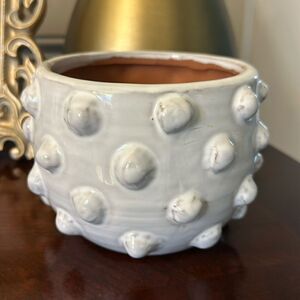 Terracotta Glazed White Planter with Dots Decor